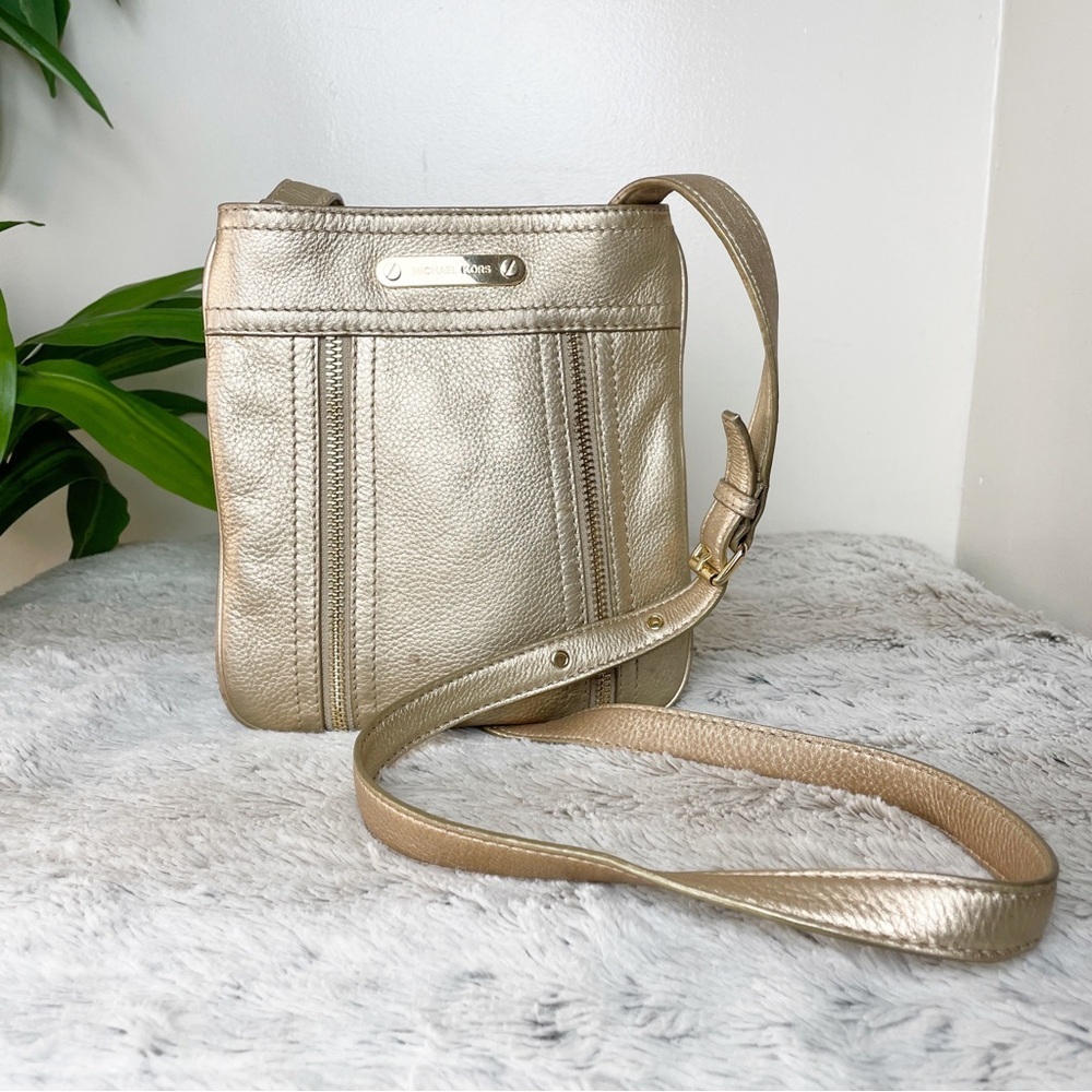 Michael Kors Moxley Small Leather Metallic Gold Crossbody